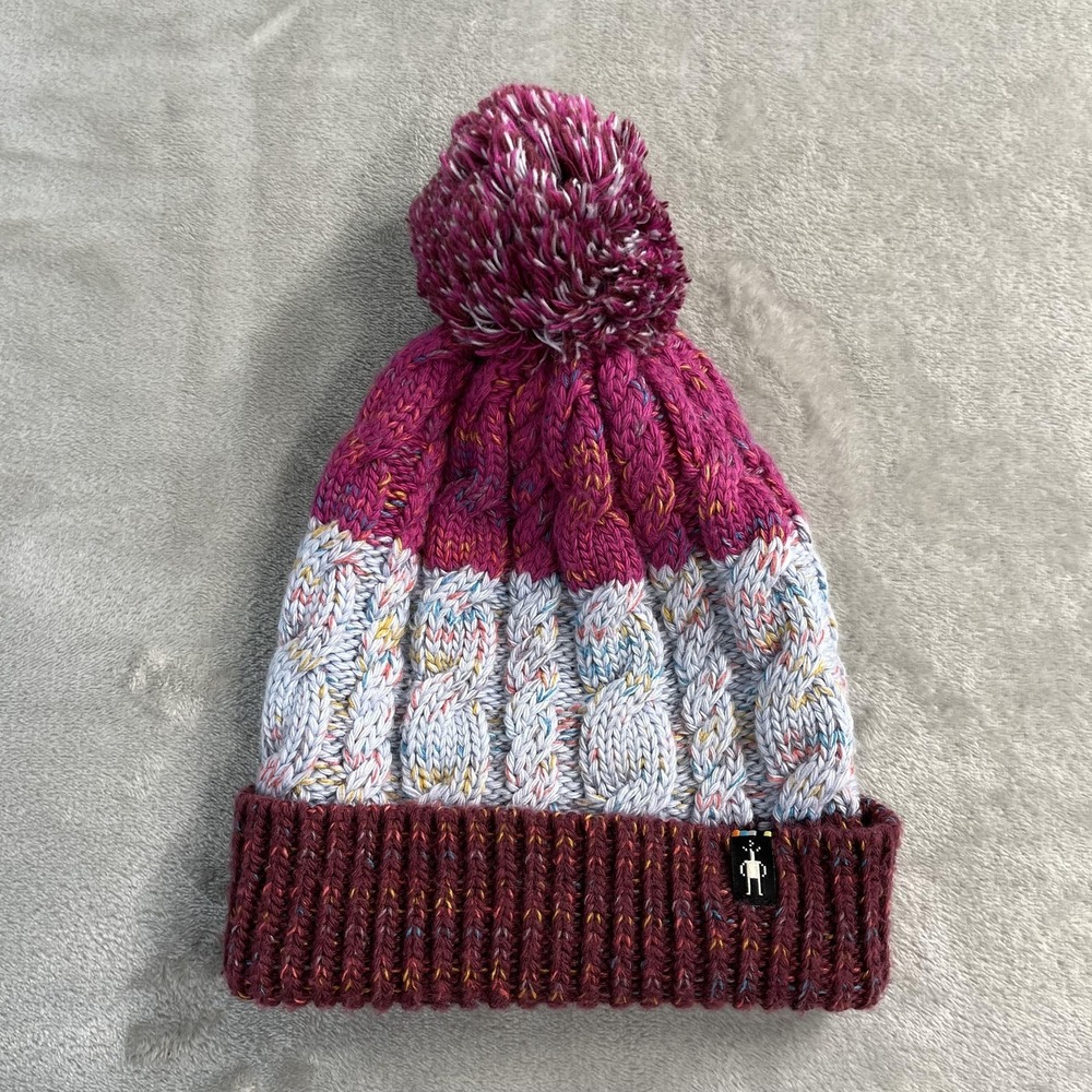 Smartwool Beanie Womens One Size Pink Multicolor Pom Cable Knit Winter Hat